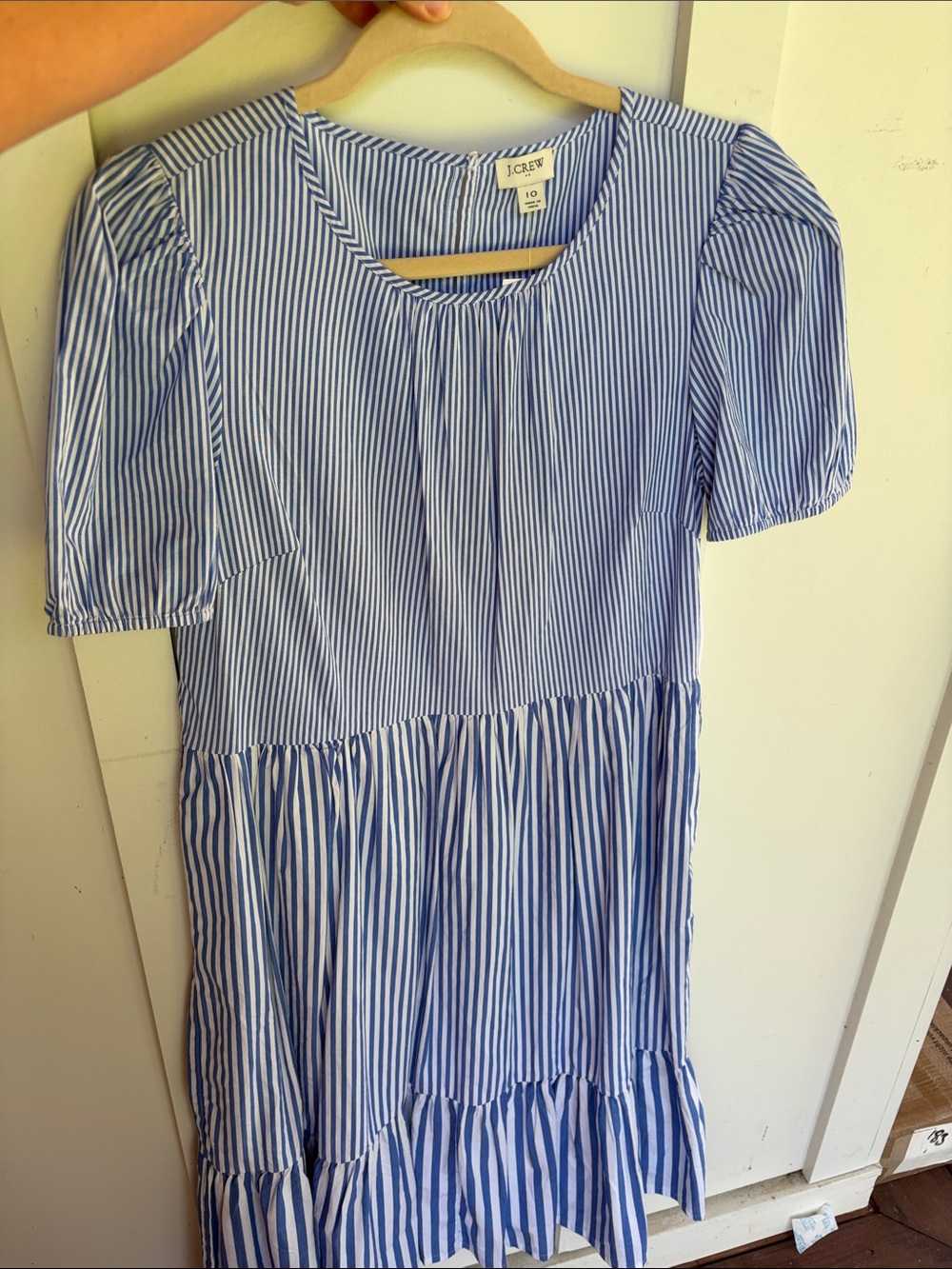J. Crew Blue and White Striped Tiered Midi Dress